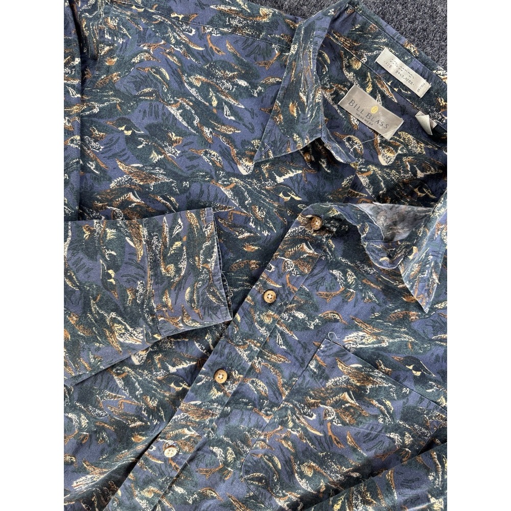 Bill Blass Mens Button Down Shirt‎ Abstract Print Blue Green Long Sleeve XL